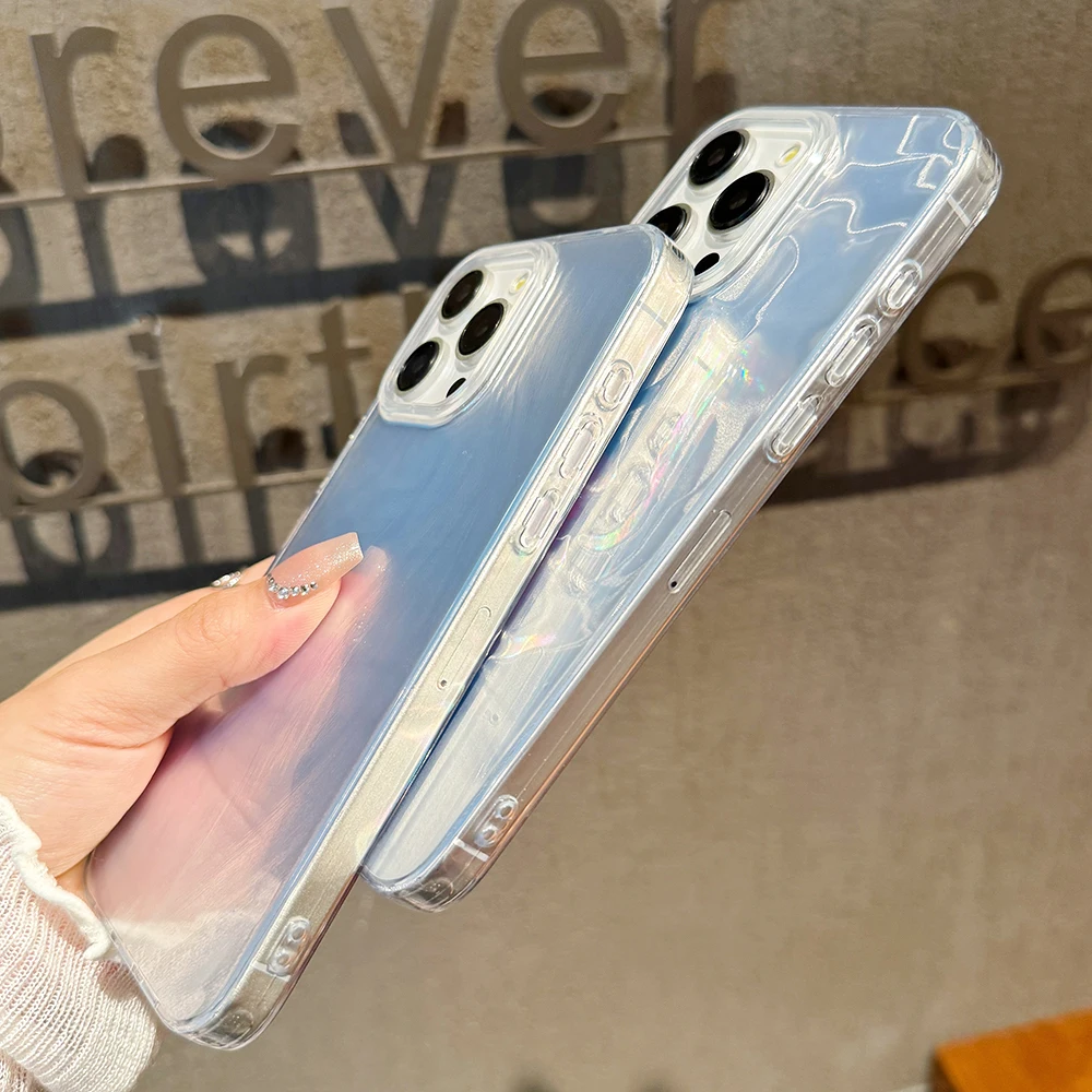 Luksusowe silikonowe etui Laser Silver Gradient dla Xiaomi Redmi Note 13 12 Pro Plus 5G 12S 12 11S 11 10 Redmi 10 12 12C 13 13C Cover