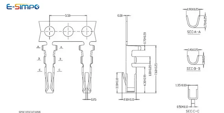 10 PZ PHB2.0 Terminale Filo Elettronico Singolo/Doppia Testa Crimpatura Cablaggio Reed 2.0mm Collegamento