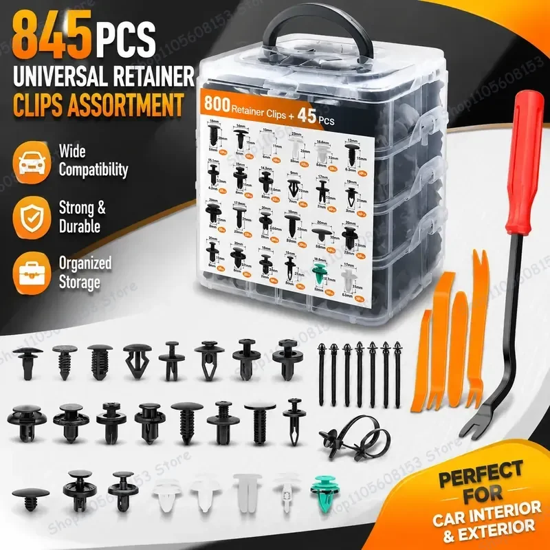 845PCS/800PCS boxed car buckle universal mudguard roof plastic willow nail car buckle set tool