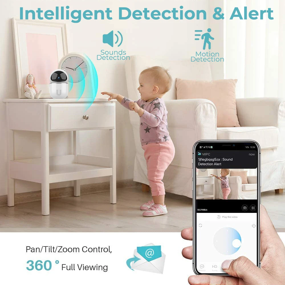 Indoor Home Security Camera, Auto Rastreamento Câmeras CCTV, Motion Detect, 2-Way Audio, Pan-Tilt, Wi-Fi, IP, Pet, Babá, Bebê, 3MP