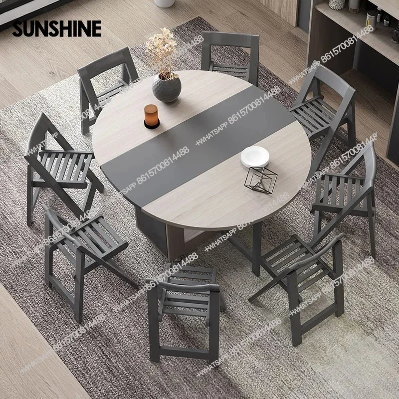 

Fashion Folding Dining Table Furniture Multifunctional Round Movable Dining Table with Folding ChairsR