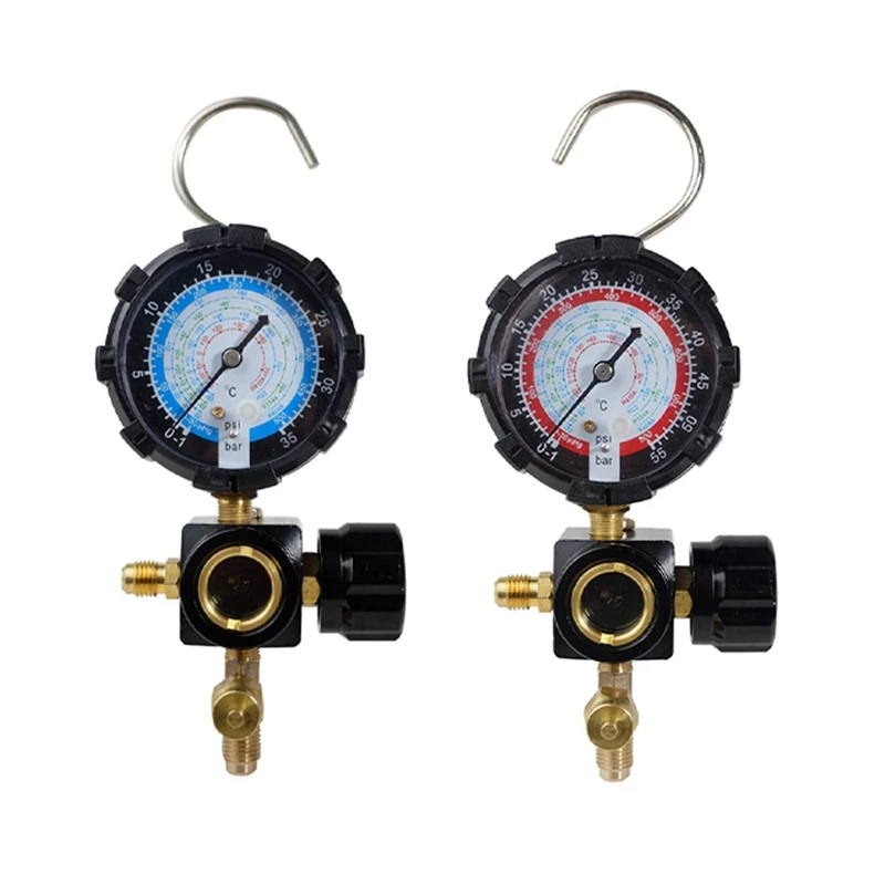 Pressure Gauge R410A R22 R404A Single Manifold Gauge With Control Valve For Air Condition Refrigerant Charging