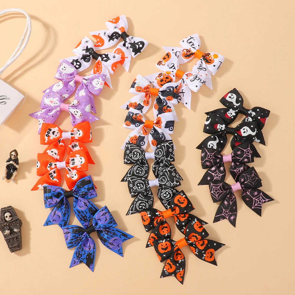 10/20 Stück Halloween-Schleifen mit Haarspange für Babys, handgefertigt, bedruckt, Kürbiskopf, Festival, Party, Urlaub, Kinder-Haarschmuck – Detail 4