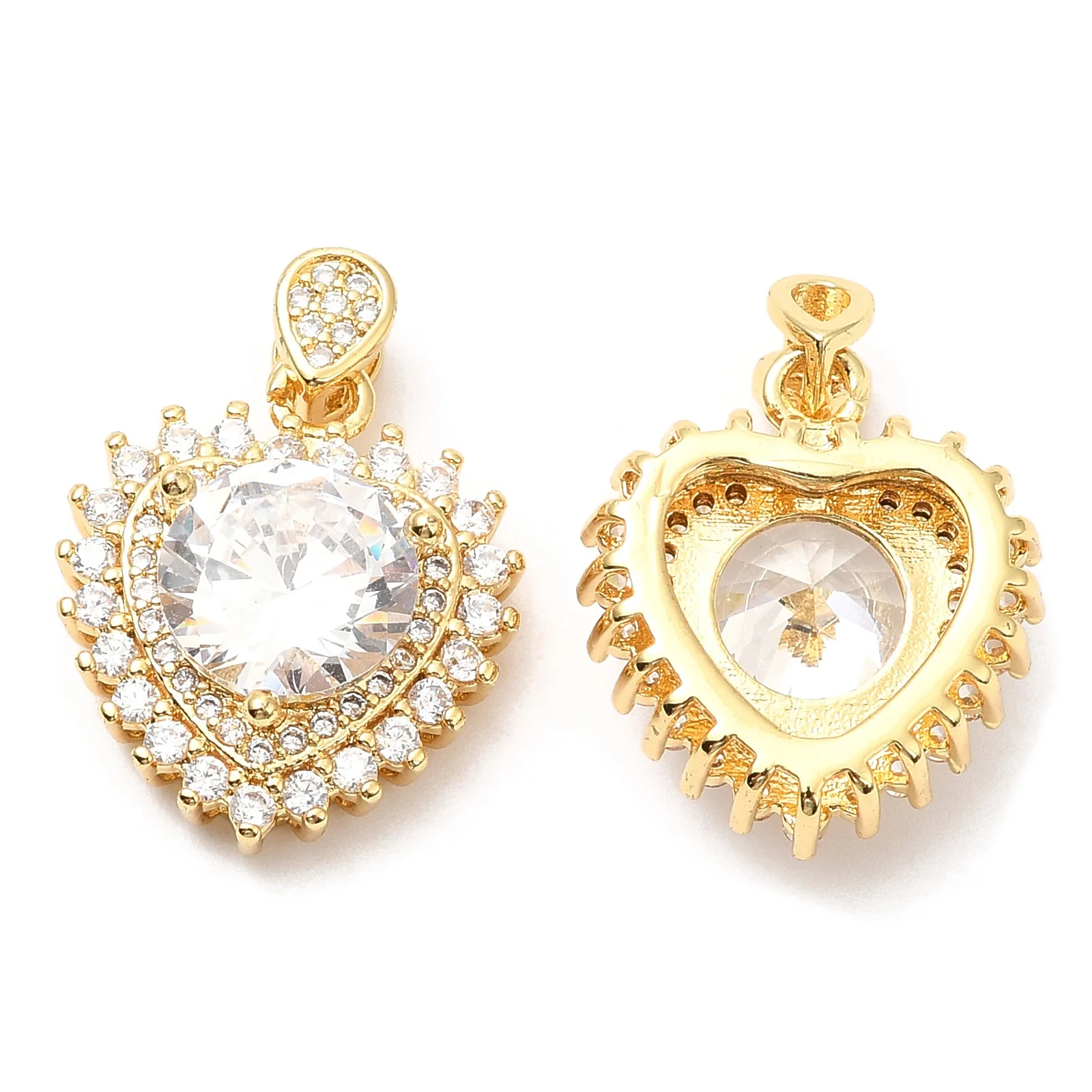 Rack Plating Brass Cubic Zirconia Pendants, Long-Lasting Plated, Lead Free & Cadmium Free, Real 18K Gold Plated