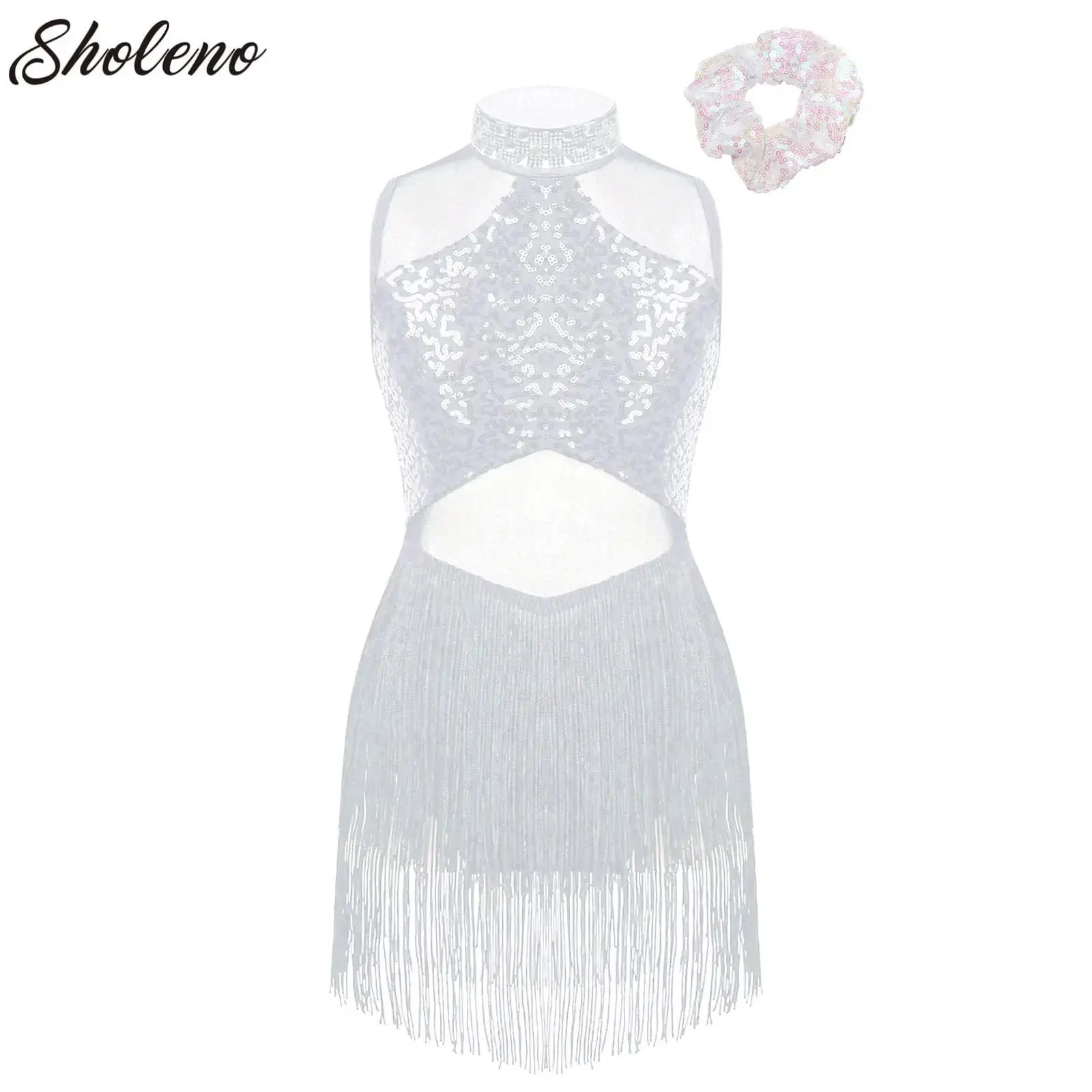 

Kids Girl Ballet Jazz Dance Leotard Dress with Hair Band Set Rhinestone Sleeveless Dress for Rumba Samba Stage Performance Party
