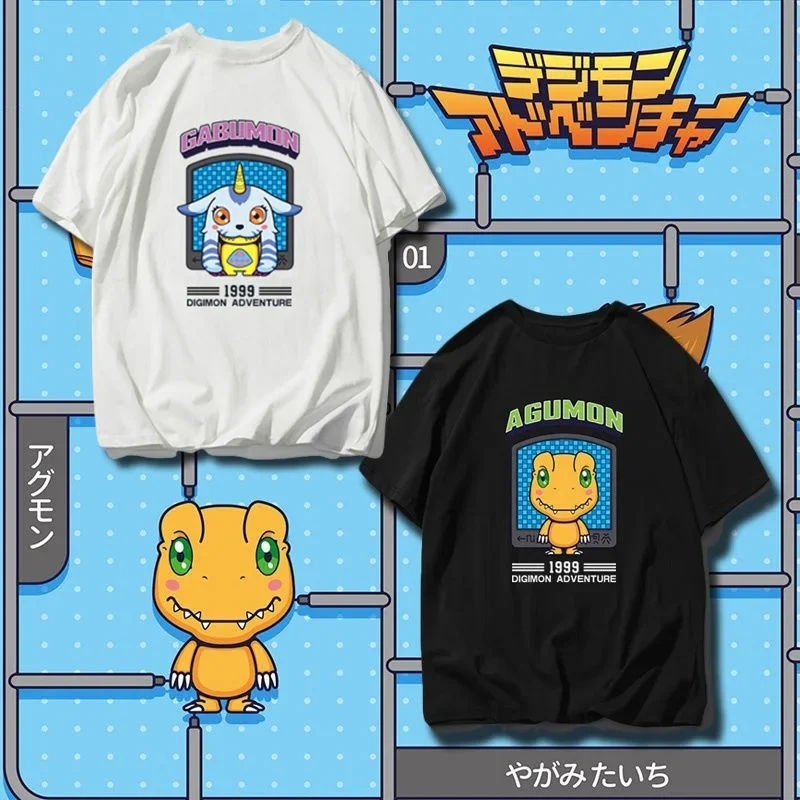 Anime Digimon Gabumon T Shirts Men Women Short Sleeve Loose O Neck Hip Hop Streetwear Tee Shirts Unisex Harajuku Oversized Top