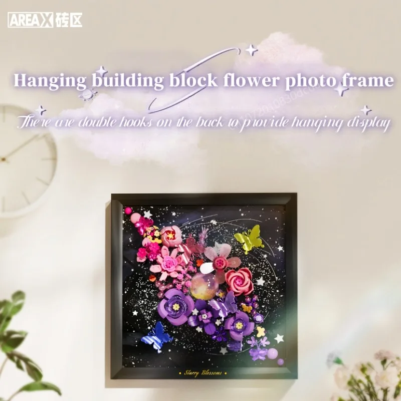 

AREAX Hanging Building Block Flower Photo Frame Series Starry Night Flower Sea Small Granule Assembly Toys Model Ornaments Gifts