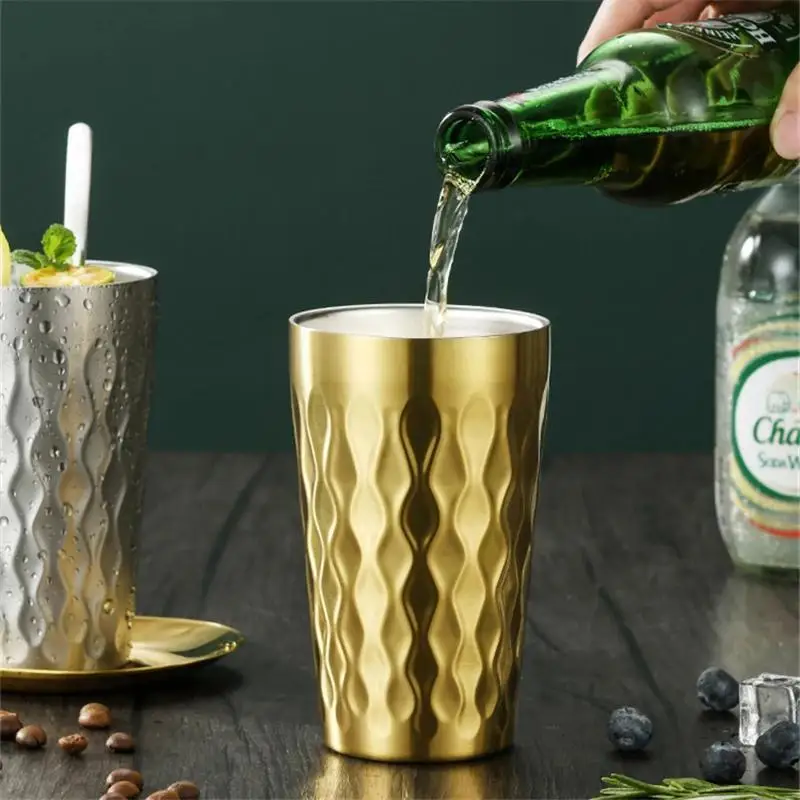 1PC 350ml Beer Mug Stainless Steel Wave Pattern Tumbler Metal Coffee Cups Bar Kitchen Drinkware Travel Water Cup