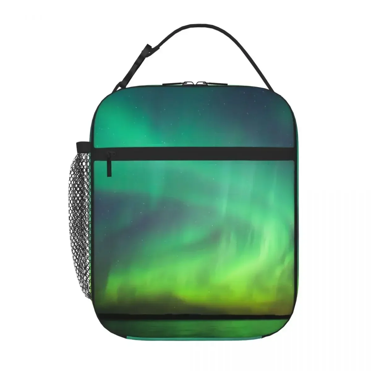 Northern Lights Over Lake In Finland Lunch Tote Thermo Bag Lunchbox Bag Women'S Lunch Bags