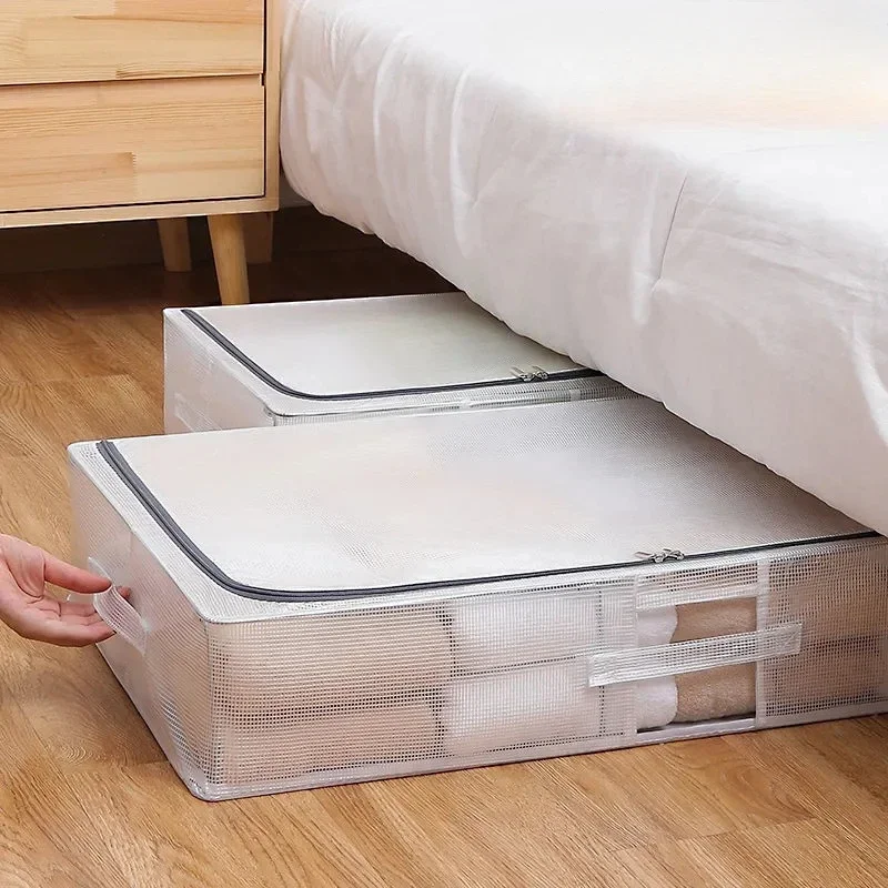 

Large Transparent Flat Clothes under Bed Storage Box Dormitory Bed Quilt Storage Box Waterproof Storage Box with Steel Frame