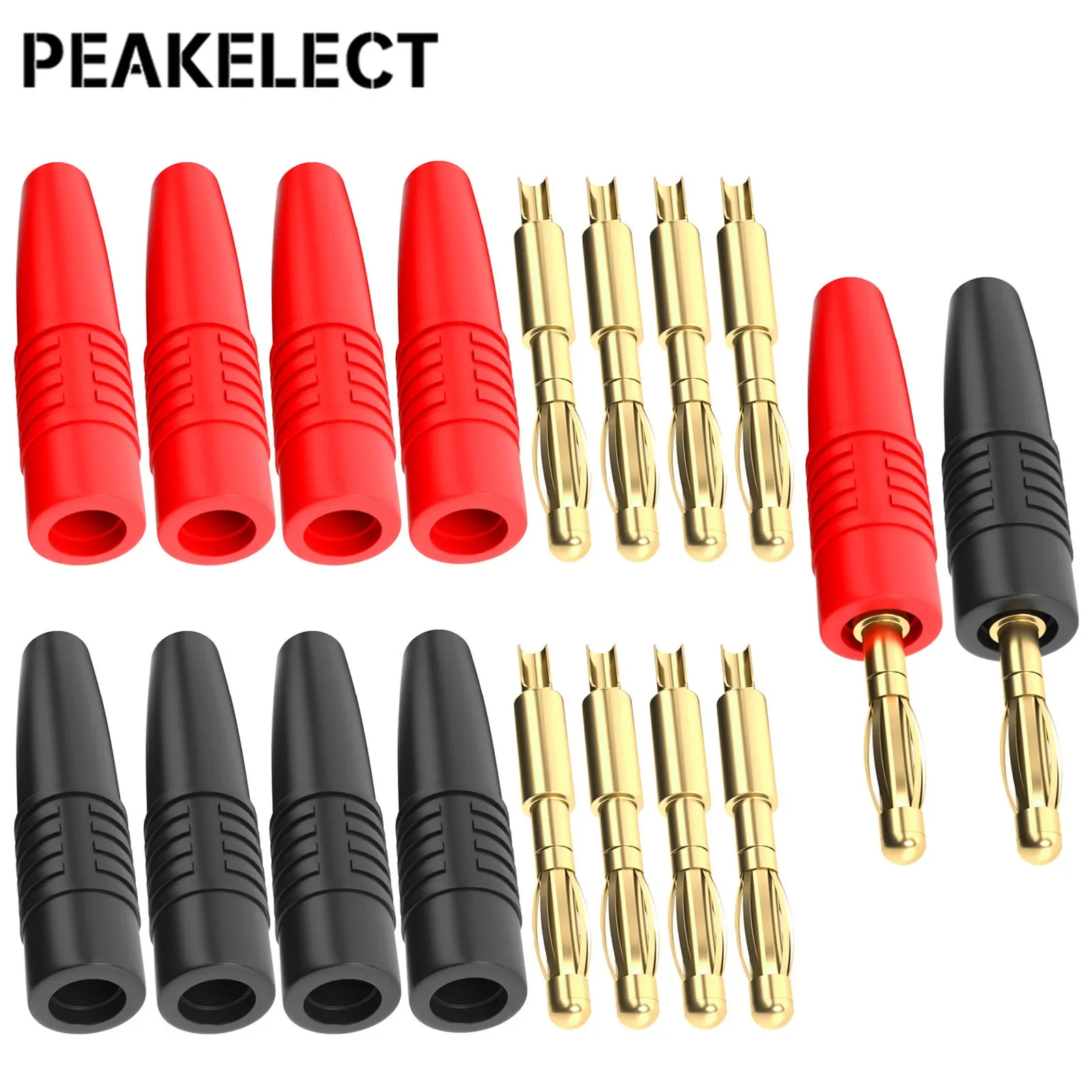 Cleqee 10PCS 25A High Current 4mm Banana Plug Connectors Gold-plated Copper Pin for Speaker Wire/Electrical DIY Multimeter Test