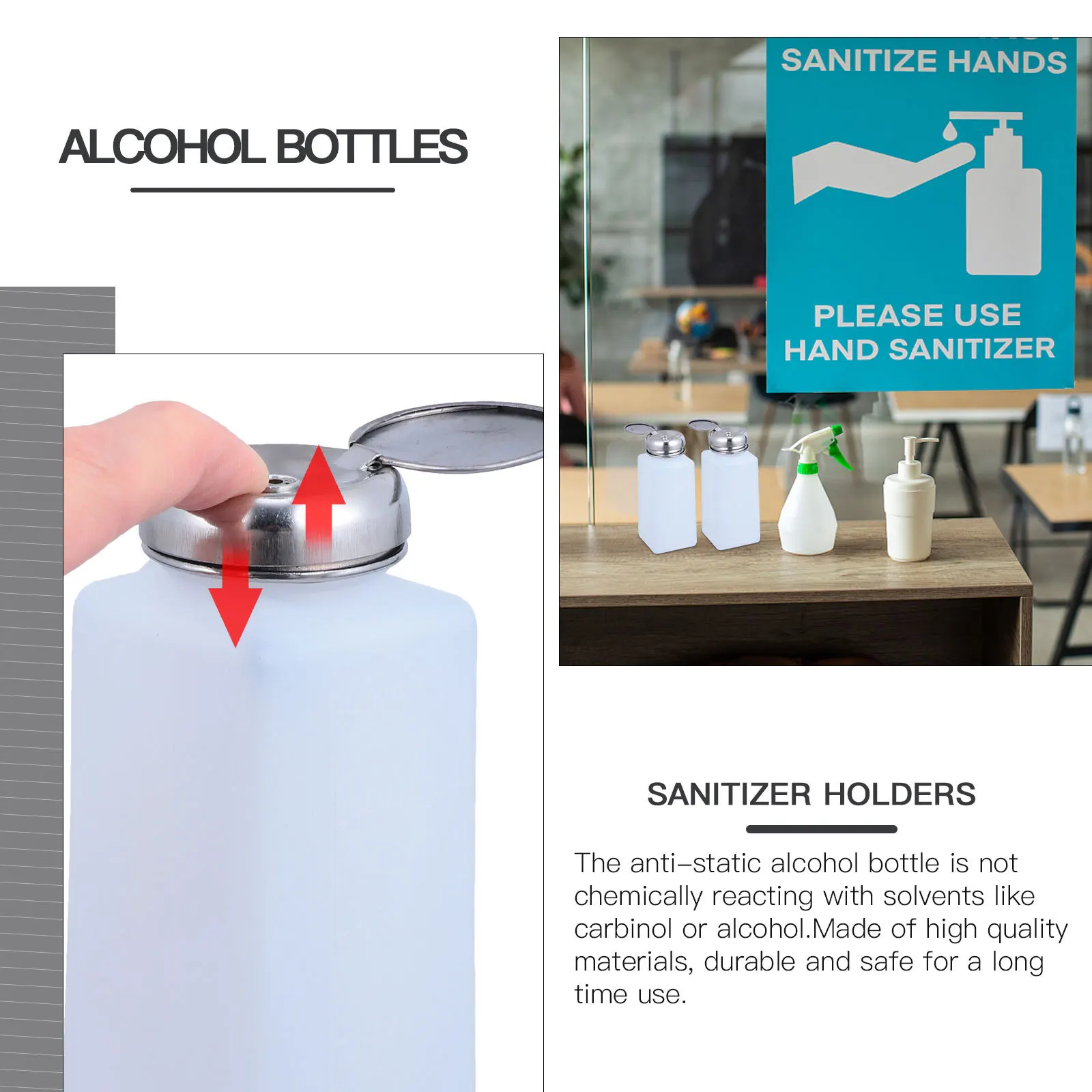 

2 pcs Press Type Alcohol Bottle Anti-Static Plastic Dispenser For Lab Industrial Use Portable Empty Filling Bottles Wash