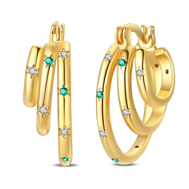 925 Sterling Silver Retro Starlight Multi Layer Hoop Earrings Sparkling CZ Zircon Earrings For Women Fine Birthday Jewelry Gifts