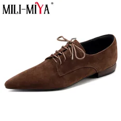 MILI-MIYA Fashion Pointed Toe Solid Color Women Kid Suede Pumps Thick Heels Classic Lace Up Plus Size 34-42 Casual Street Shoes