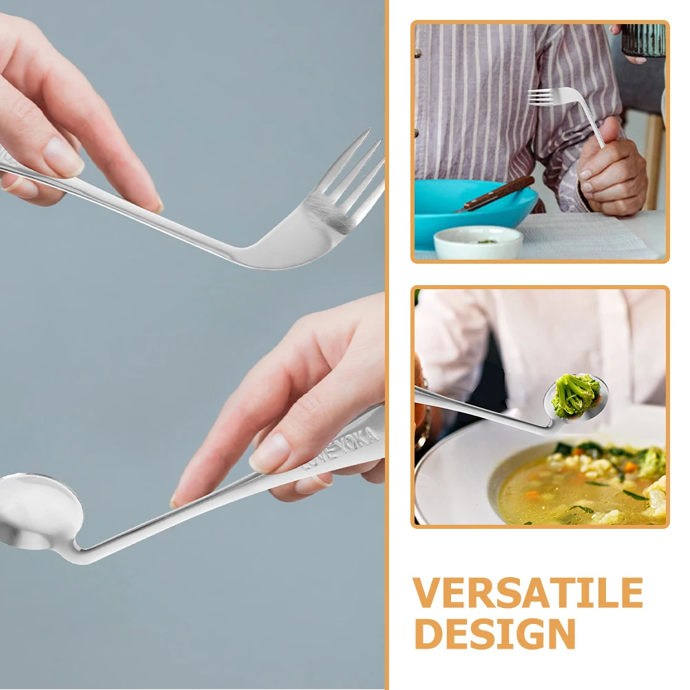 

1 set Left-handed Spoon Fork Set Elderly Feeding Angled Stainless Steel Utensils Self-feeding Patients Spoon Tableware Kitchen