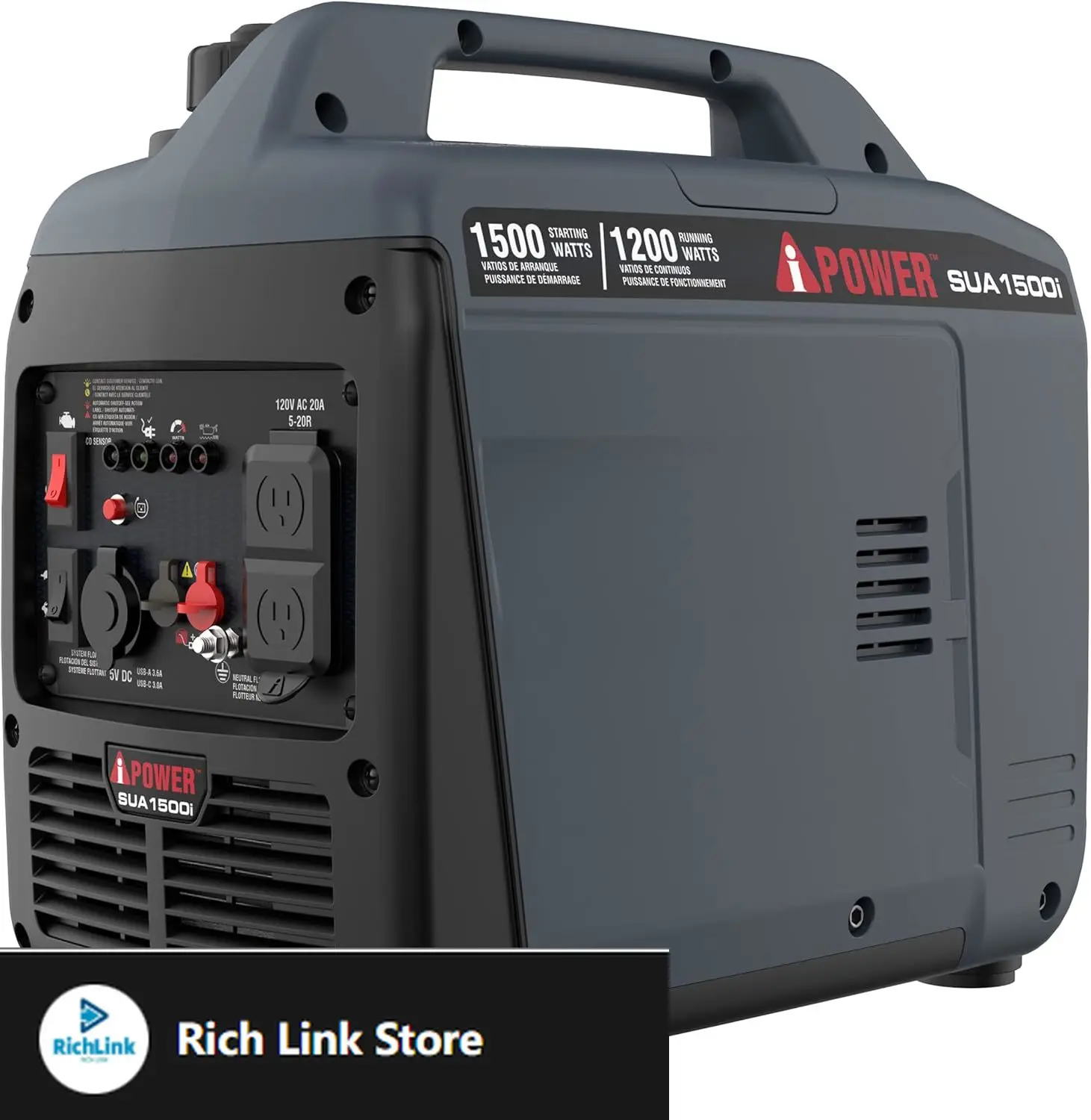 

Portable Inverter Generator, 1500W Super Quiet, EPA & CARB Compliant CO Sensor, Portable Ultra-Light Weight For Backup Home Use