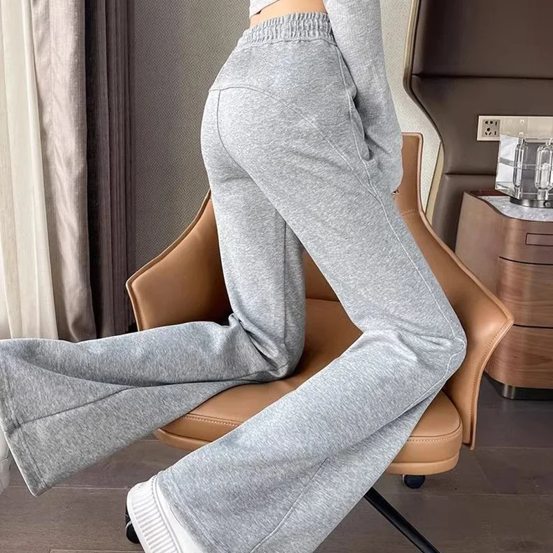 女性と女の子のためのモノクロストレートレッグパンツ,シックなスウェットパンツ,フレアパンツ,レースアップ,スリムフィット,簡潔,イン,デザイナー,春,新しい,2021