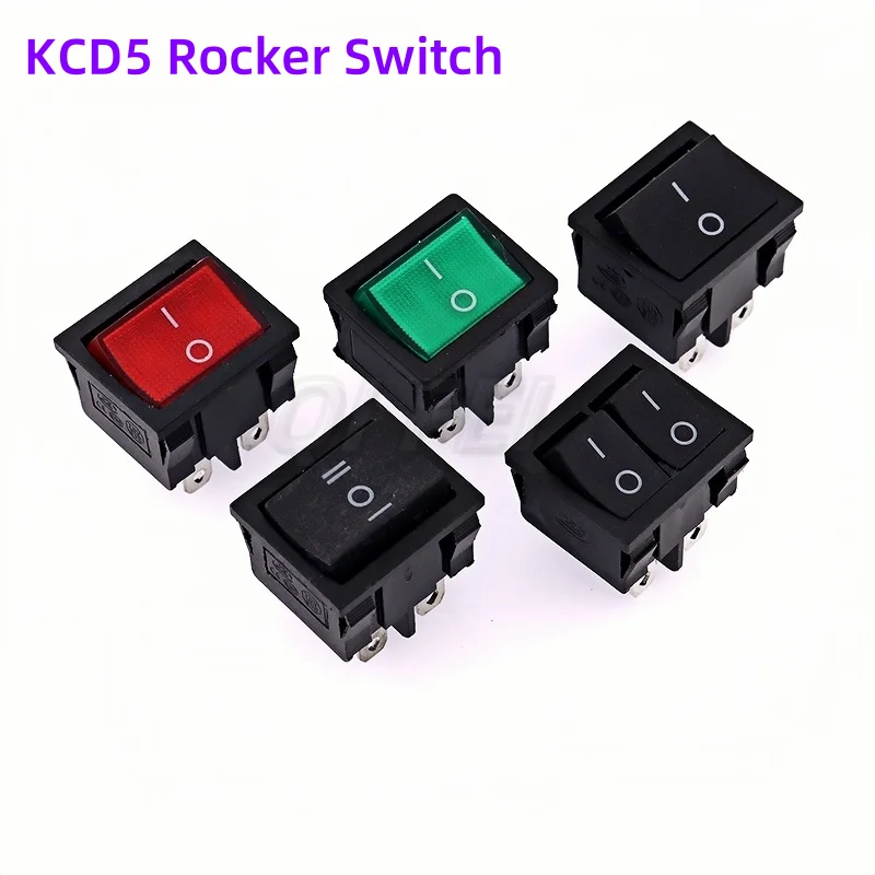 

2PCS KCD5 Rocker Switch 4 6 Pin Single Dual Switch 2 3 Position ON-OFF ON-OFF-ON With LED Red Green Black 6A 250V Power Switch