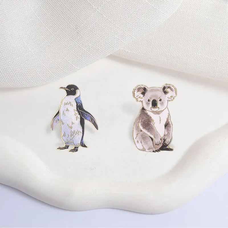 Cartoon Cute Koala Penguin Badge Nature Animal Enamel Pins Fashion Lapel Brooches Metal Backpack Clothes Jewelry Gift for Friend