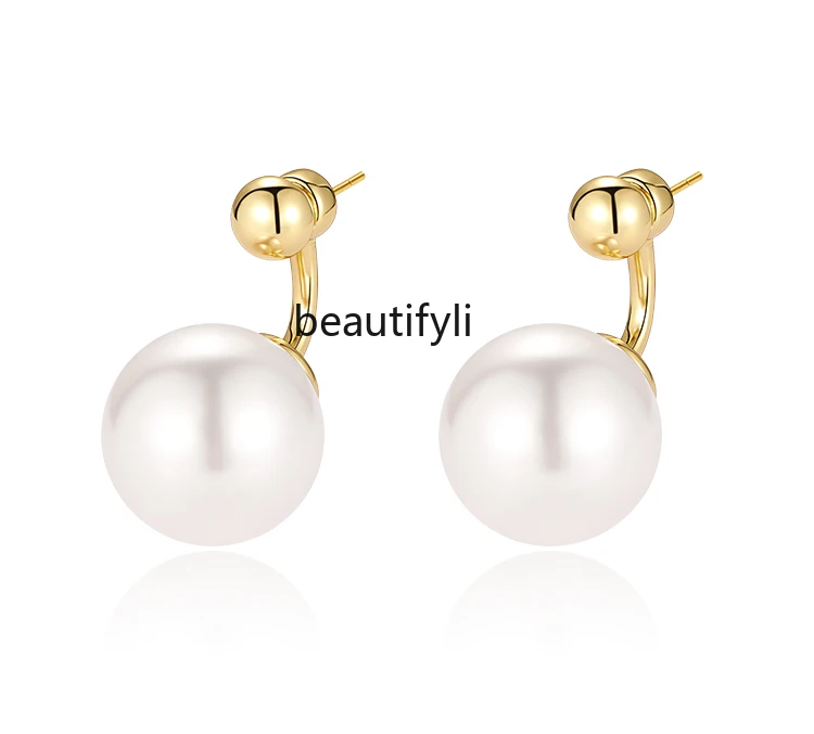 

925 sterling silver needle big pearl stud earrings femininity niche earrings light luxury high-end earrings