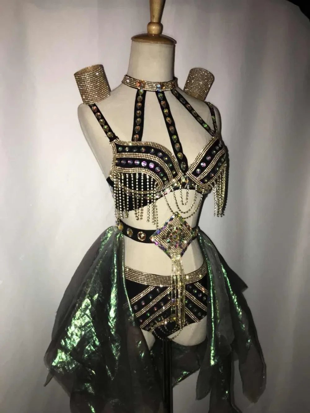 Traje de escenario con borlas brillantes, conjunto de cristales, disfraces femeninos sexy, club nocturno, Bar, DJ, cantante, DS, bailarina, Jazz, actuación