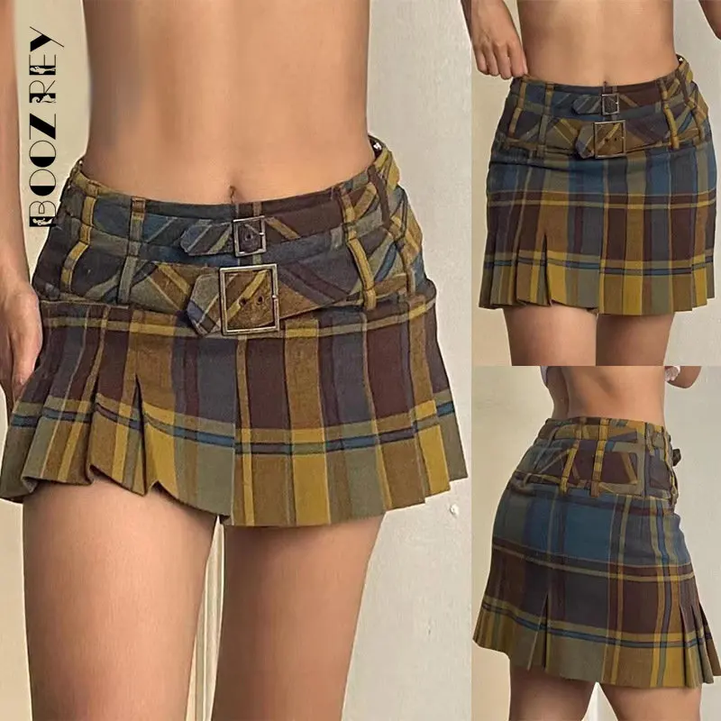 

BoozRey Sexy Plaid Tweed Women's Autumn and Winter Thickened Zip Short Y2k Skirts Retro A-line Mini Pleated Skirt for Women