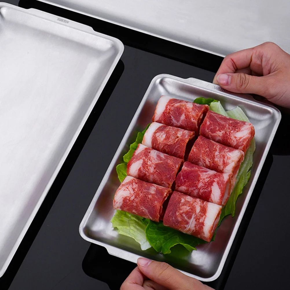 

1pc Stainless Steel Rectangular Tray Rustproof Baking Pan For Bbq Picnic Camping Outdoor Cooking Kitchen Supplies Serving