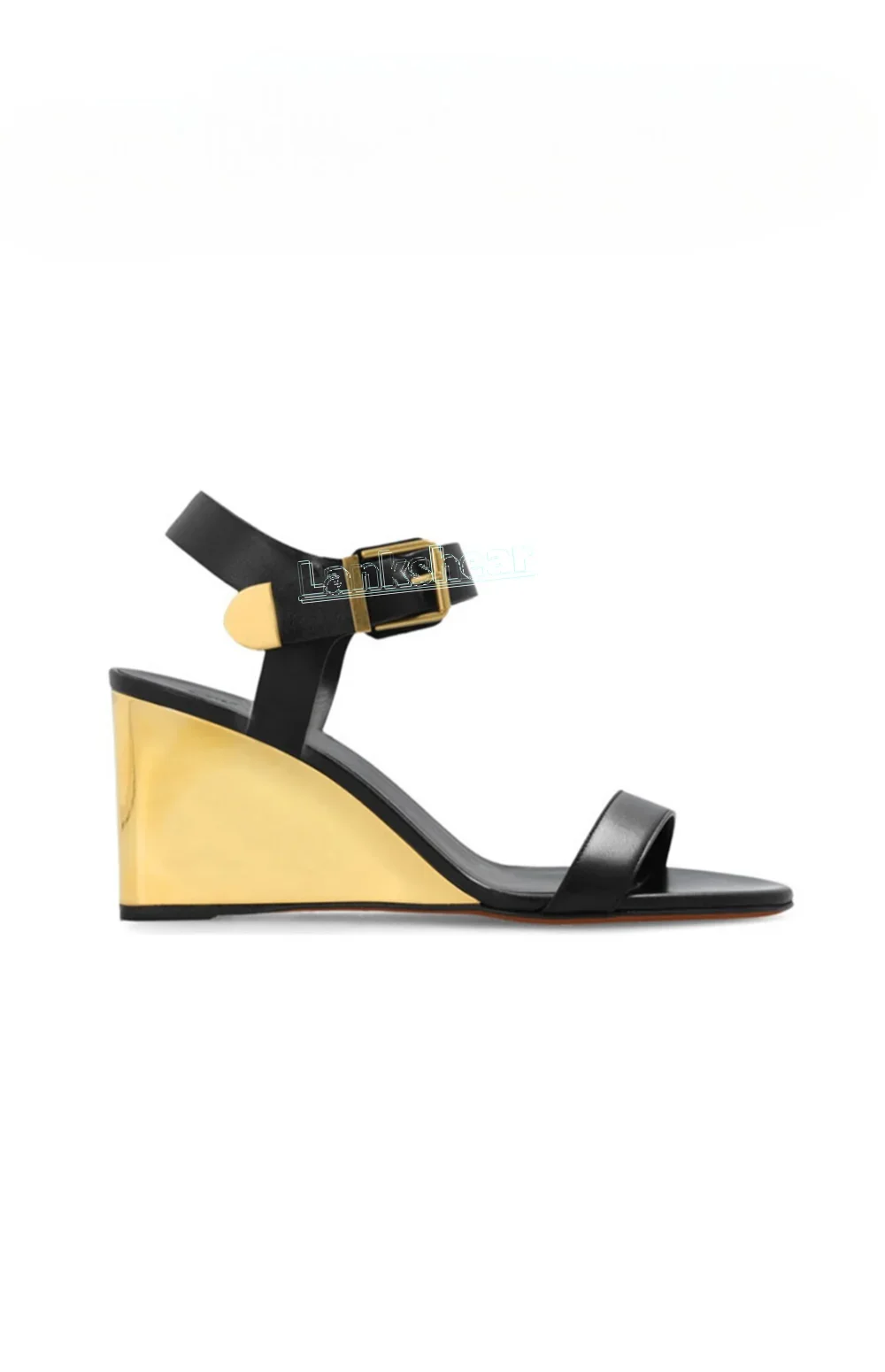 

Золотые босоножки на танкетке с круглым открытым носком и пряжкой на щиколотке, сексуальное однотонное летнее платье с открытой пяткой, вечерние женские сандалии 2025 года, Новое поступление