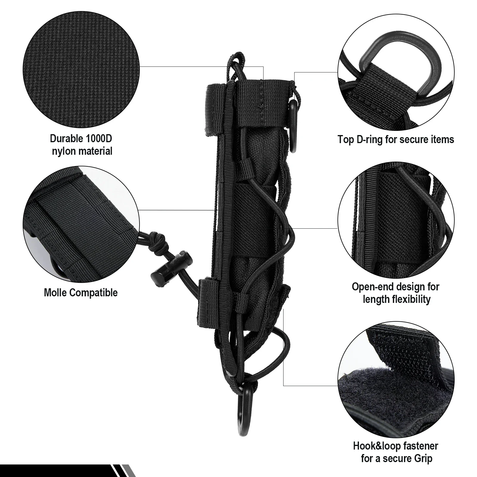 Onetigris coldre tático para lanterna molle, suporte para tocha, cinto, bolsa de ferramentas utilitárias de topo aberto para caminhadas ao ar livre, acampamento
