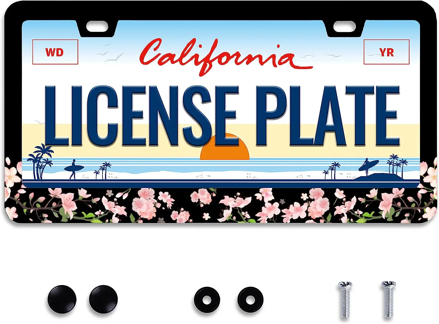 

Japanese Cherry Blossom License Plate Frame Flower Print Aluminum License Plate Frames for Car Decorative Parts Cover 12x6 In