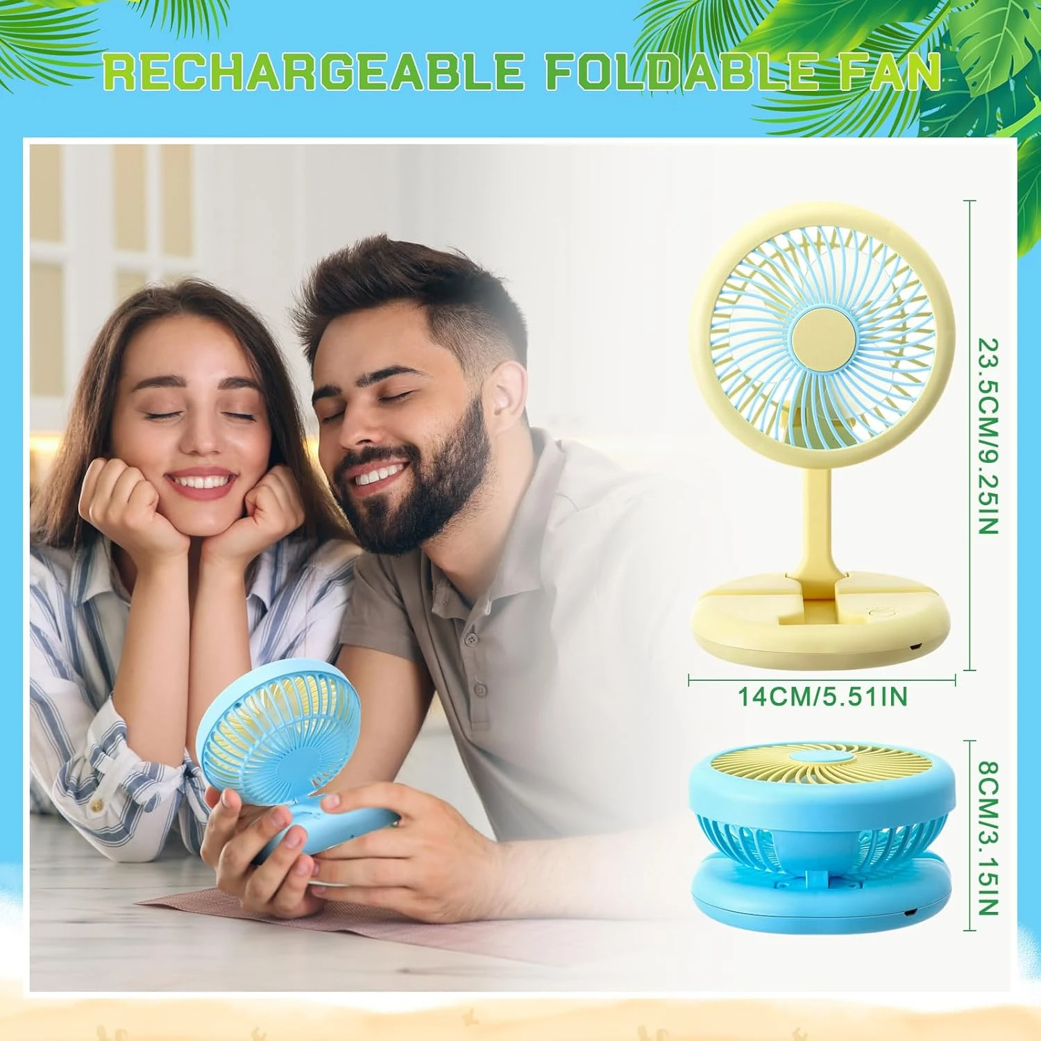 Ventilatore portatile a LED da 4 pezzi Ventilatore per asciugacapelli personale ricaricabile USB Ventilatore per trucco per donna Ventilatore da tavolo da scrivania a 2 velocità Campo telescopico