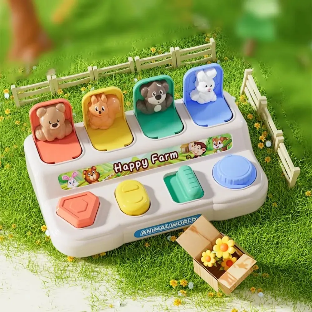 Montessori peekaboo interruptor caixa botão dos desenhos animados animais brinquedo sensorial colorido abs interativo caixa de brinquedos animais crianças presentes