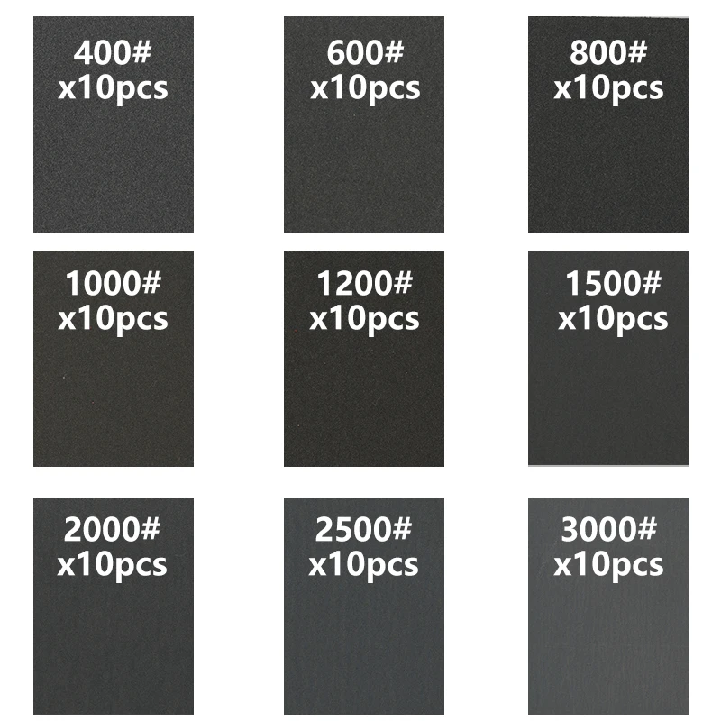 XCAN-Lixa abrasiva, Lixa úmida e seca, Polimento de madeira e metal, 400-3000 Grit, 90PCs, 9x3,6 polegadas