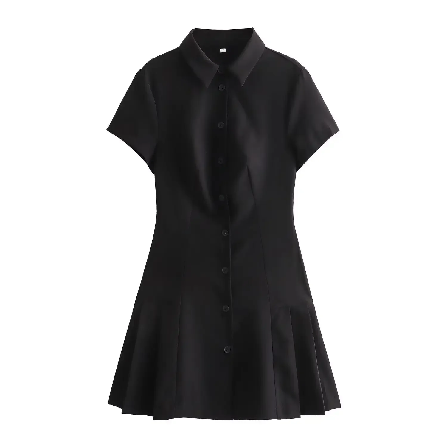 Primavera verão vestido feminino casual lapela sólida saia plissada vintage manga curta fino ajuste único breasted camisa mini vestidos