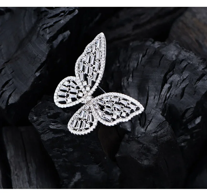 Trendy Luxury Cz AAAAA Cubic Zirconia 925 Sterling Silver Jewelry Delicate Diamond Cute Butterfly Rings For Women