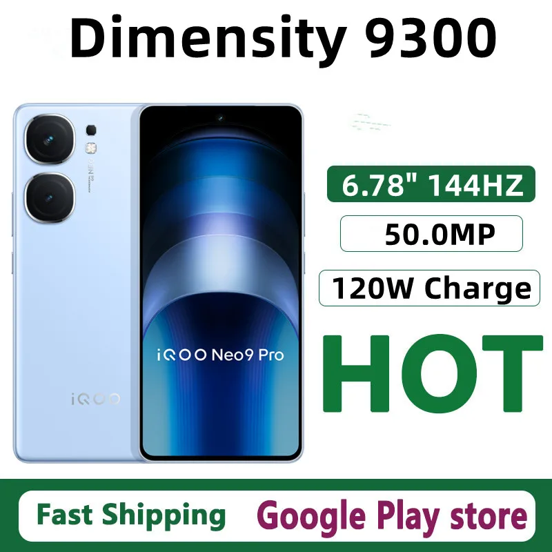 Original Vivo Iqoo Neo 9 Pro Mobile Phone Dimensity 9300 Android 14.0 Face ID 120W Charge 50.0MP Camera 6.78