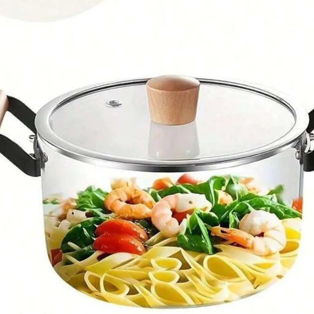 2.5-Liter Transparent Glass Stovetop Cooking Pot With Large Wooden Handle, Ideal Slow Simmering Or Frying.Clear Lid Allows