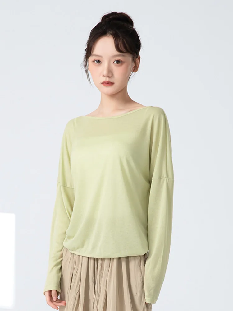 Top de balé de manga comprida com bainha dividida solta de cor sólida – camisa de treinamento de palco respirável para dançarinos e artistas