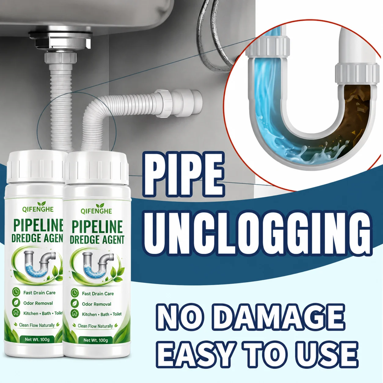 Multi-Purpose Kitchen Drain Unblocker Powder Dissolves Hair & Grease, Prevents Blockages, Easy to Use for Sink & Pipe Cleaning view 3