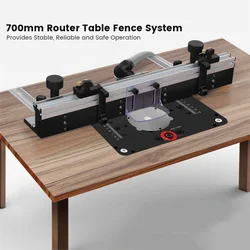 WNew 700mm Router Table Sistema di recinzione in alluminio Accessori per macchine da taglio invertite con staffe scorrevoli per binario a T da 30 cm Protezione per punte