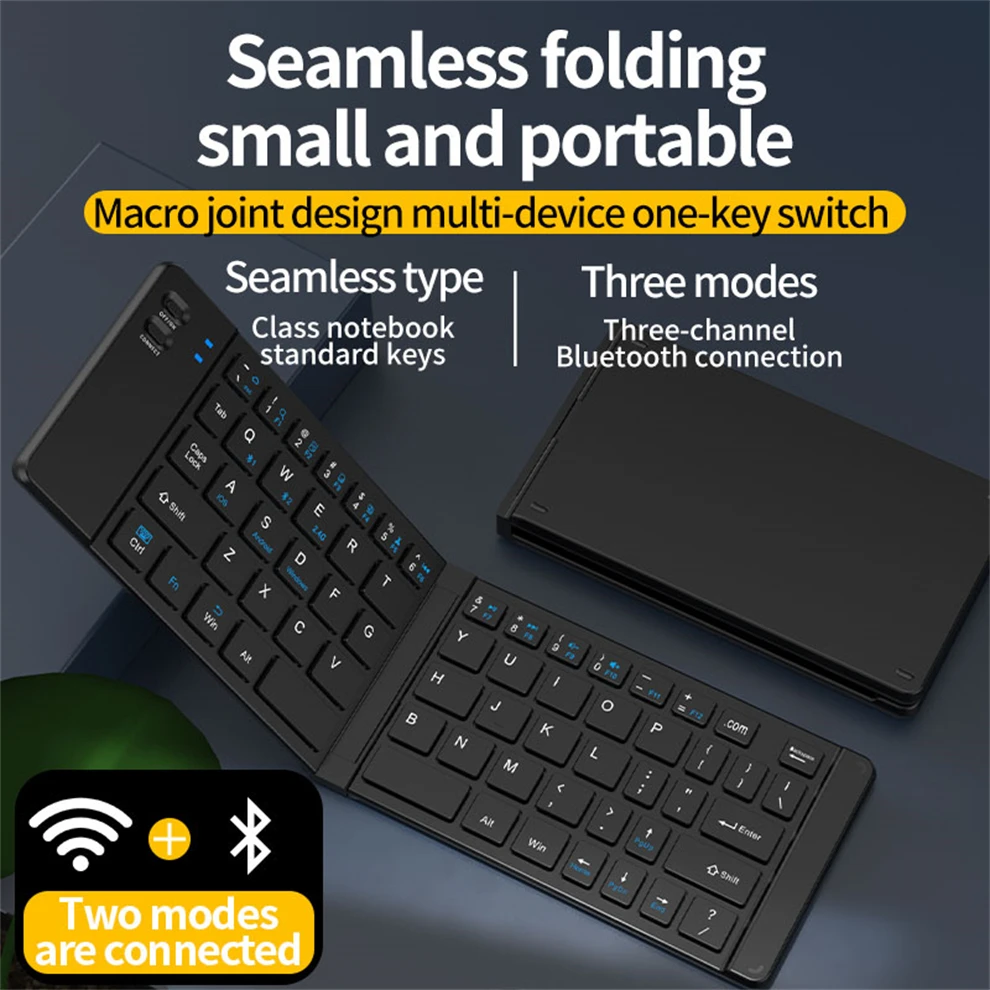 Mini Bluetooth Keyboard 2.4G Wireless Foldable Keyboard, Rechargeable Bluetooth Keyboard Portable Pocket Size Keyboard