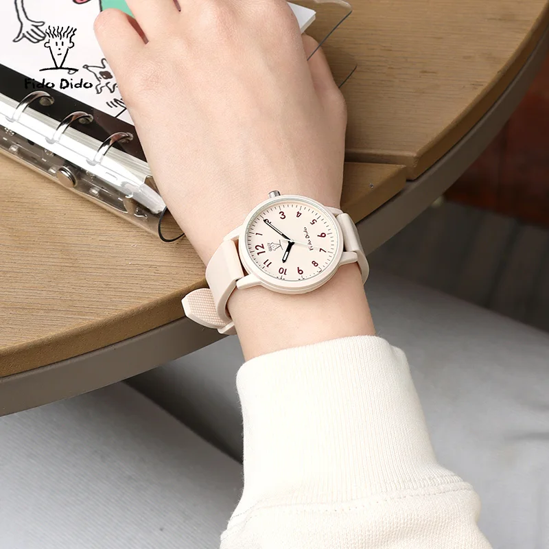 Orologi da coppia Fido Dido - Cinturino in silicone impermeabile 50M |   Quarzo luminoso |   Orologio da studente unisex |   Stile meccanico FD2368-1098