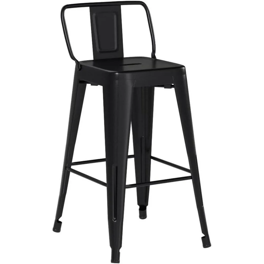 Taburetes de Bar con respaldo, Juego de 4 taburetes de Metal Industrial con altura de mostrador, 24 pulgadas, negro