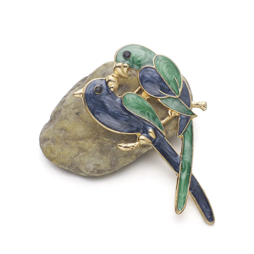 Novelty Design Double Birds Brooch Pin Enamel Classic Magpie Clothes Accessories Brooches For Women Girl Z018