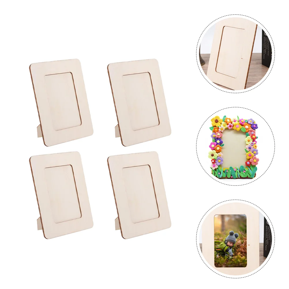 4 Pcs Unfinished Photo Frame Table Top DIY Wooden Picture Child Project Frames