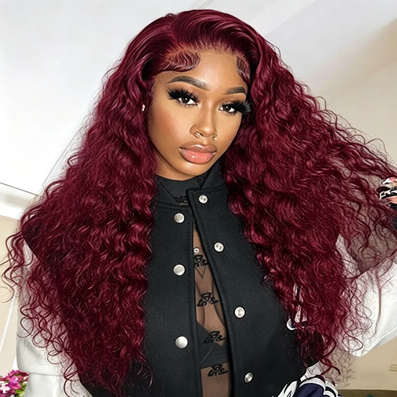 

3B 3C Burgundy Wig Human Hair 200 Density 13x6 Deep Wave Lace Front Wigs Human Hair 99j Burgundy Pre Plucked Lace Front Wigs