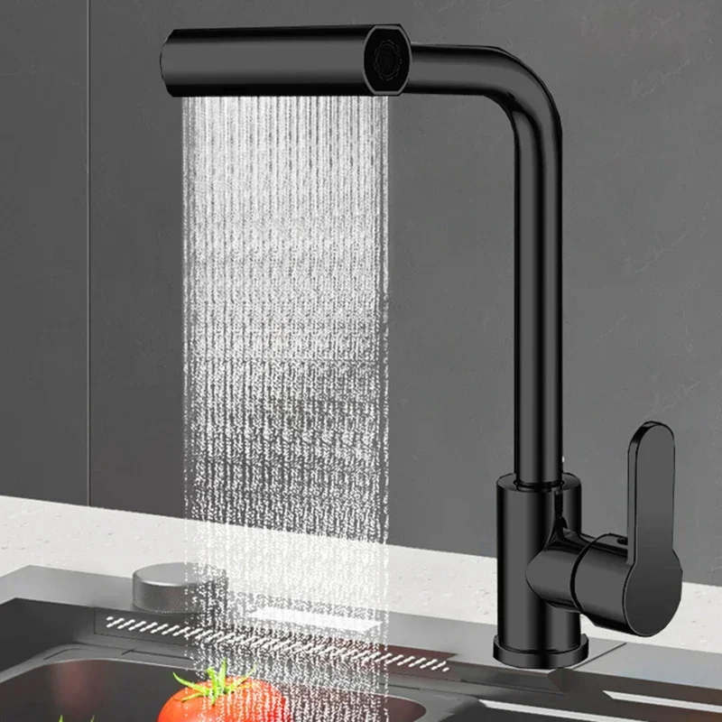 Robinet de cuisine cascade en acier inoxydable 360 °   Tête de pulvérisation à flux cascade rotatif, mélangeur d'évier d'eau chaude et froide, robinet de cuisine