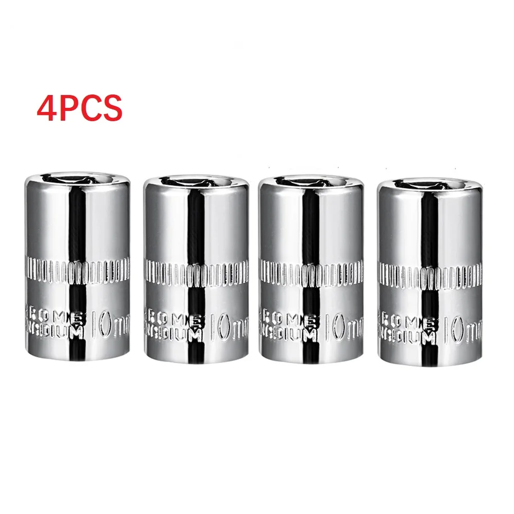 4pcs 1/4Inch Hex Socket Ratchet Wrench Drive Sockets Adapter 10mm Shallow Socket Repair Tool For DIY Automotive Repairs