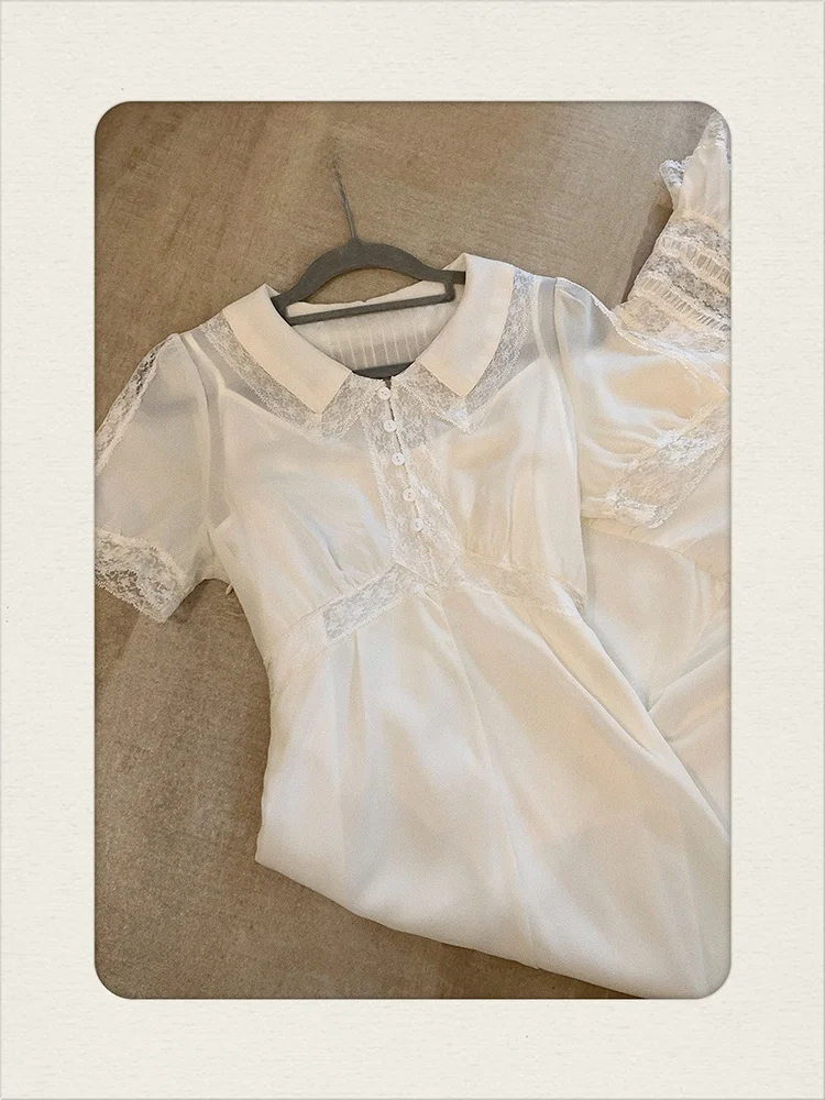 

Limited Edition JUNS High Waist Lace Long Dr Summer Commute Sle A-Line Skirt ort Sve round Ne Pure Color Dr