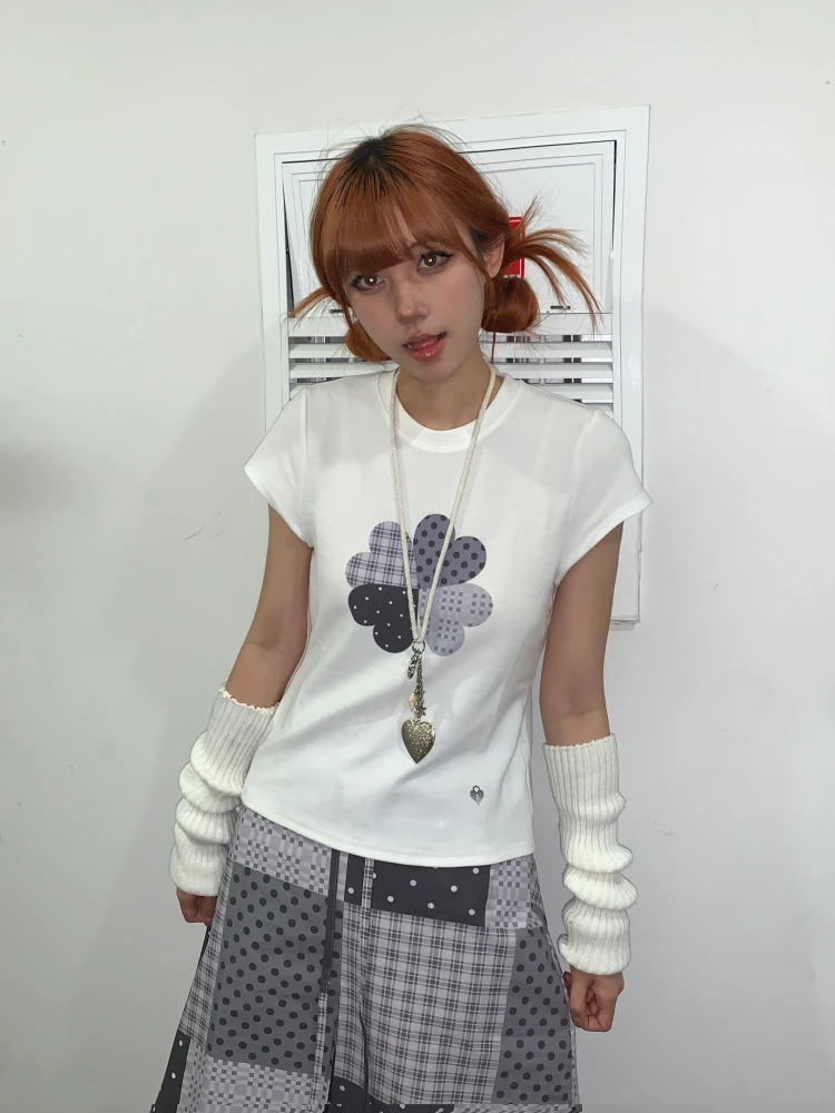 

Women's Slim Fit ort Sve T-irt Pure Cotton High Elastici Heart Petal Print ort oulder Top Summer Commute Sle